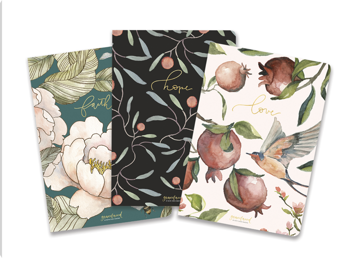 GraceLaced Lined Notebooks, Set of 3, Faith, Hope, Love