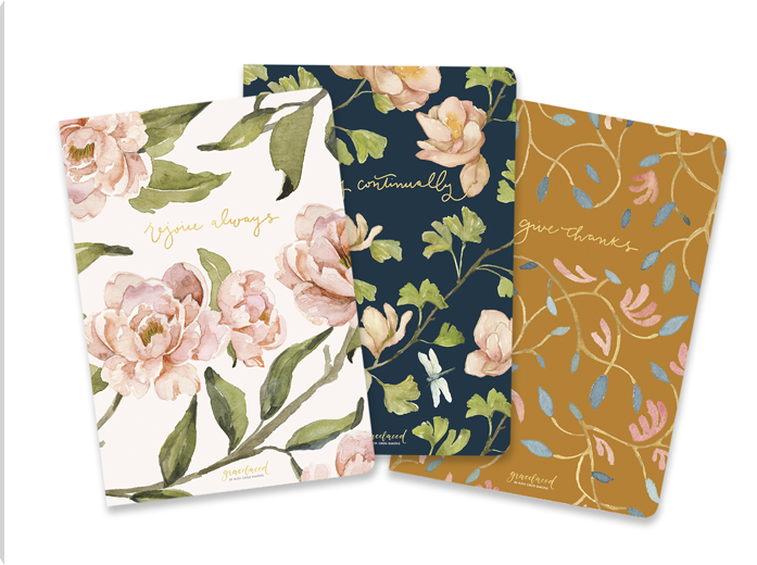 GraceLaced Lined Notebooks, Set of 3, Rejoice, Pray, Give